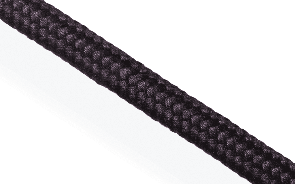 Black 24-plait matt polyester rope; high-grip soft-to-touch line for precision yacht racing sheets.