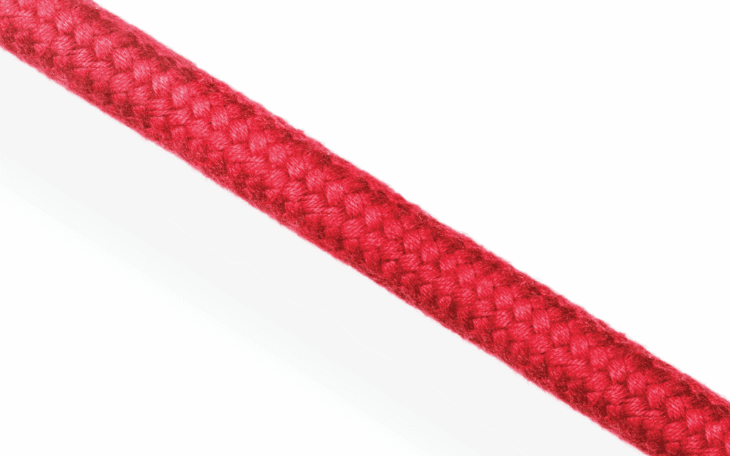Red 24-plait matt polyester rope; high-grip soft-to-touch line for dinghy and yacht racing sheets.