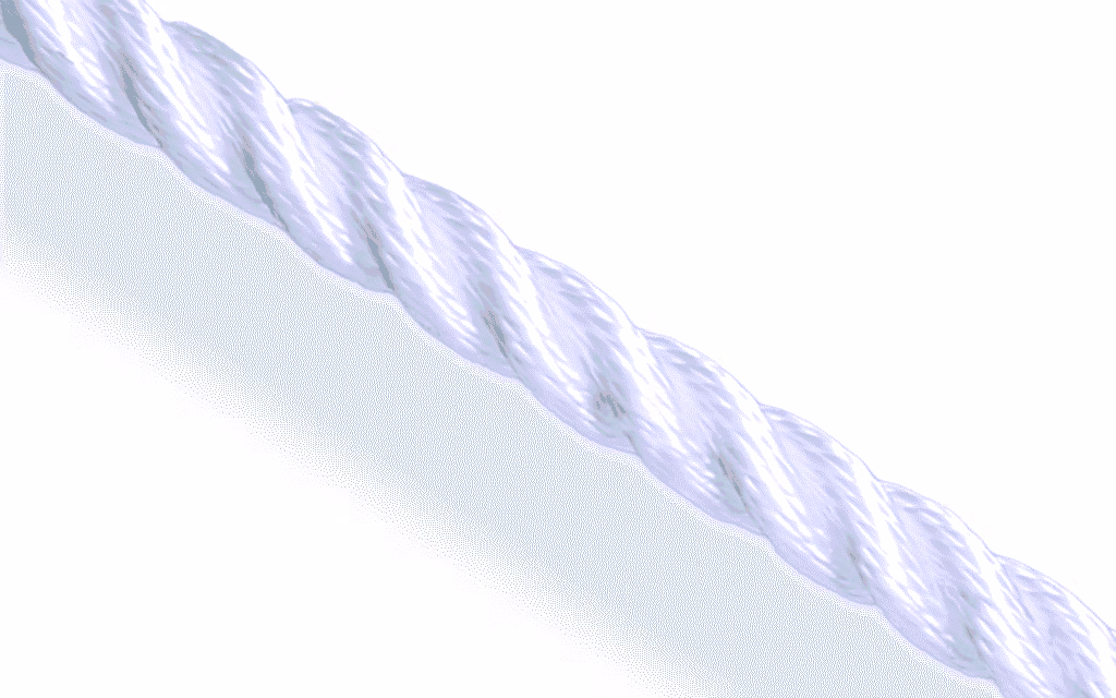 White 3-strand nylon rope; hawser laid construction for high elongation and shock absorption in mooring applications