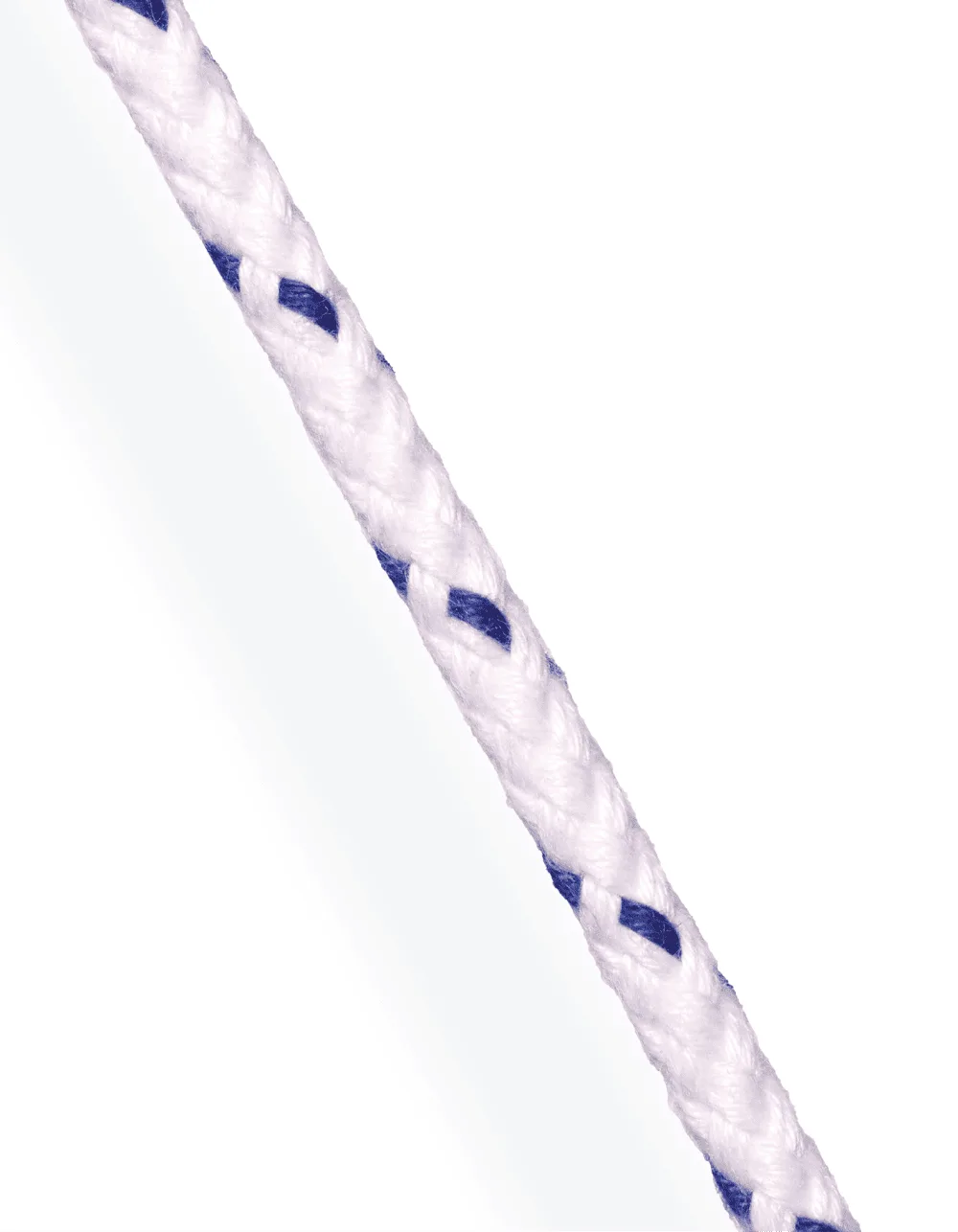 Vertical white 8-plait matt rope; blue tracers and soft-feel polyester for high-load manual handling