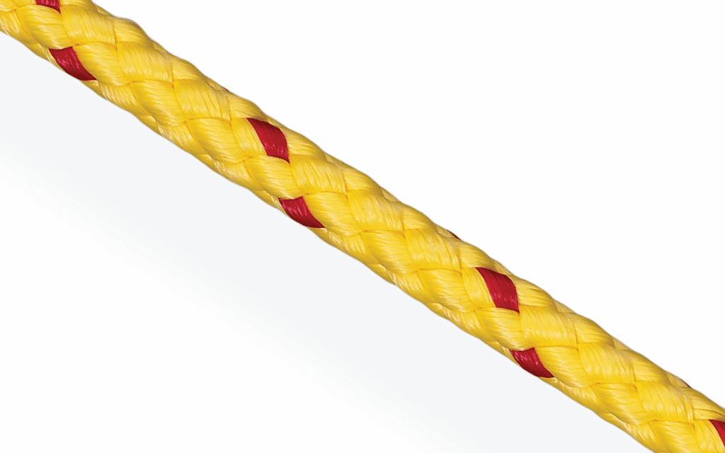 Yellow 8-plait multifilament polypropylene rope; high-visibility floating MFPP for throw lines and rescue