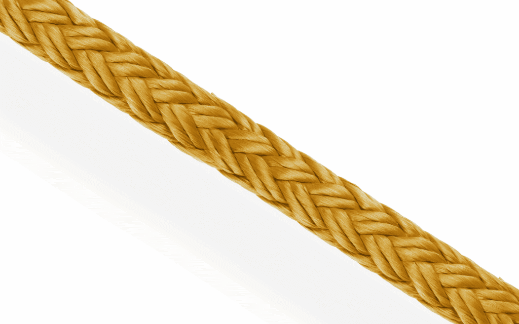 Orange 12-strand Rig-Tex 12 polyester rope. Heat-set hollow braid offering high friction for technical handling