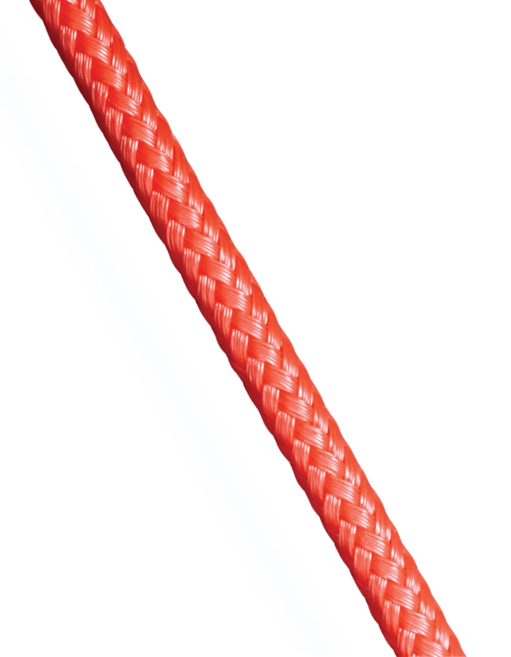 Orange 8-strand braided polypropylene duct rope; high-visibility floating line for cable pulling and utilities.