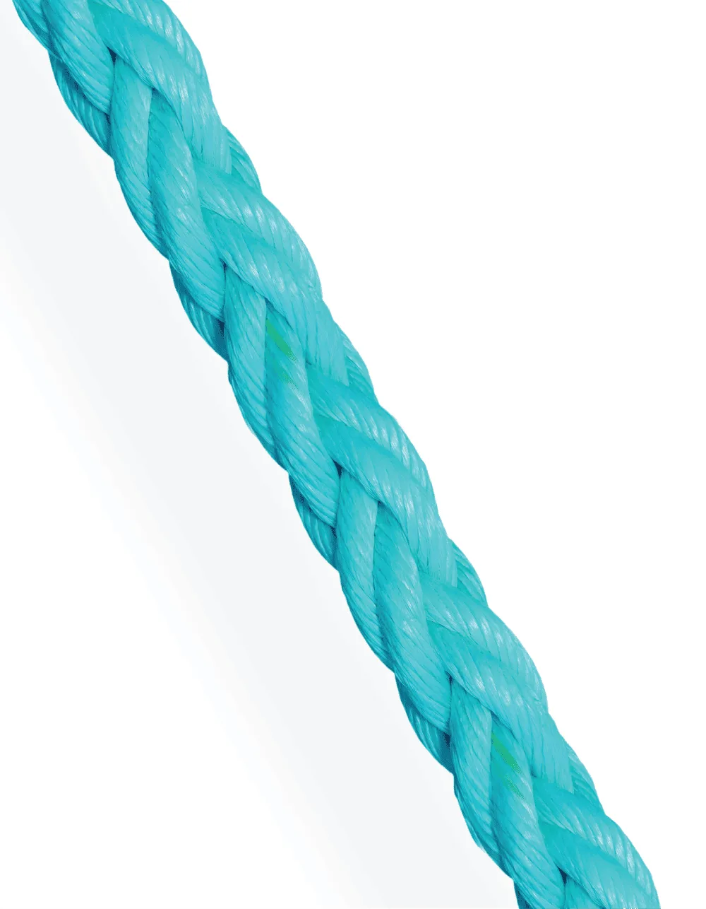 Turquoise 8-strand EB Steel 8 copolymer rope; high-tenacity floating line for mooring and industrial use.