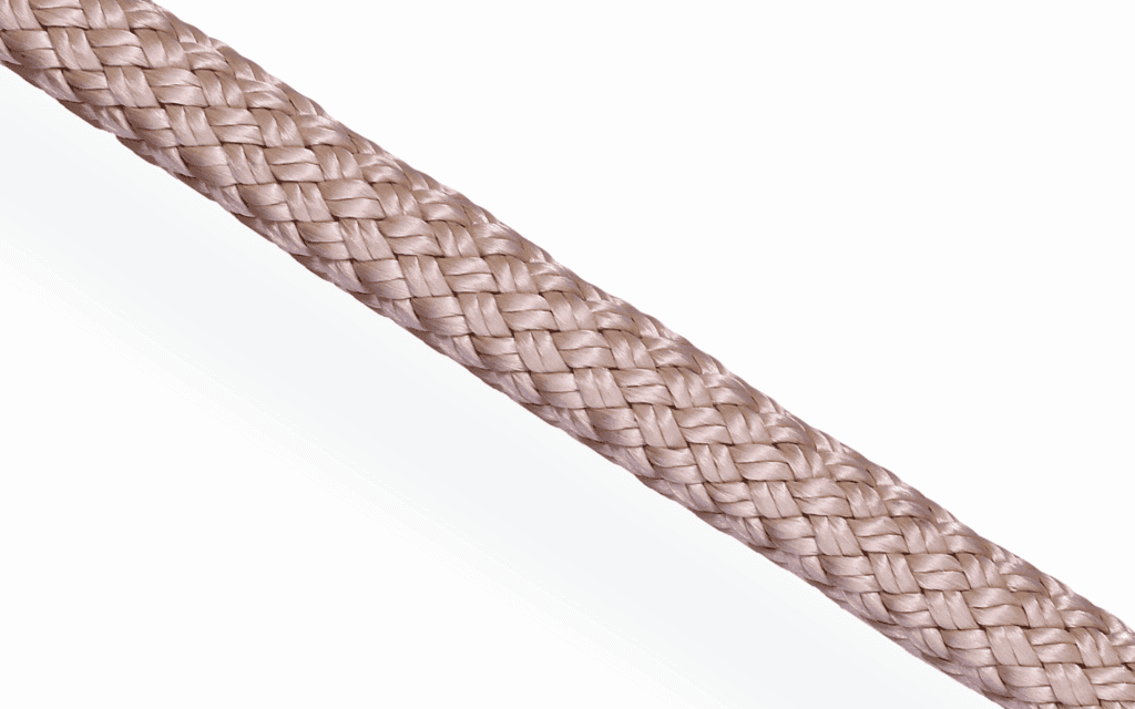 Buff Ebraid 3 polyester; 3-strand heat-set construction provides low elongation for classic yacht standing rigging