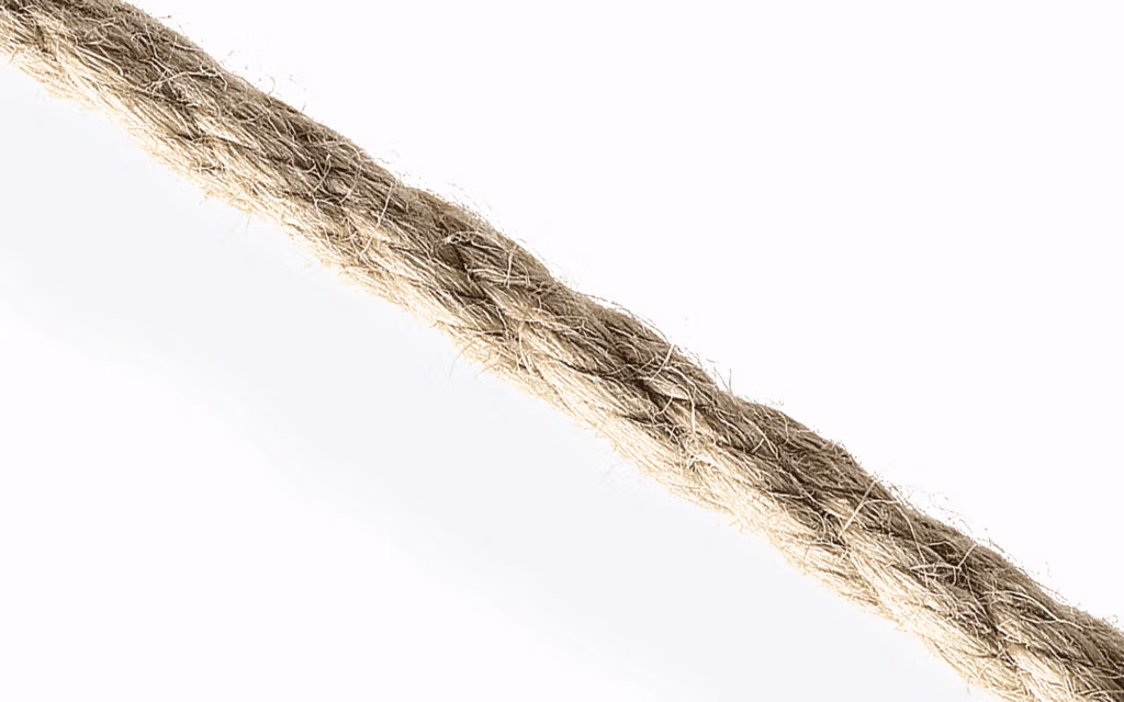 Close-up of tan Hemtex 3-strand rope, a durable synthetic hemp alternative for traditional marine and decorative use