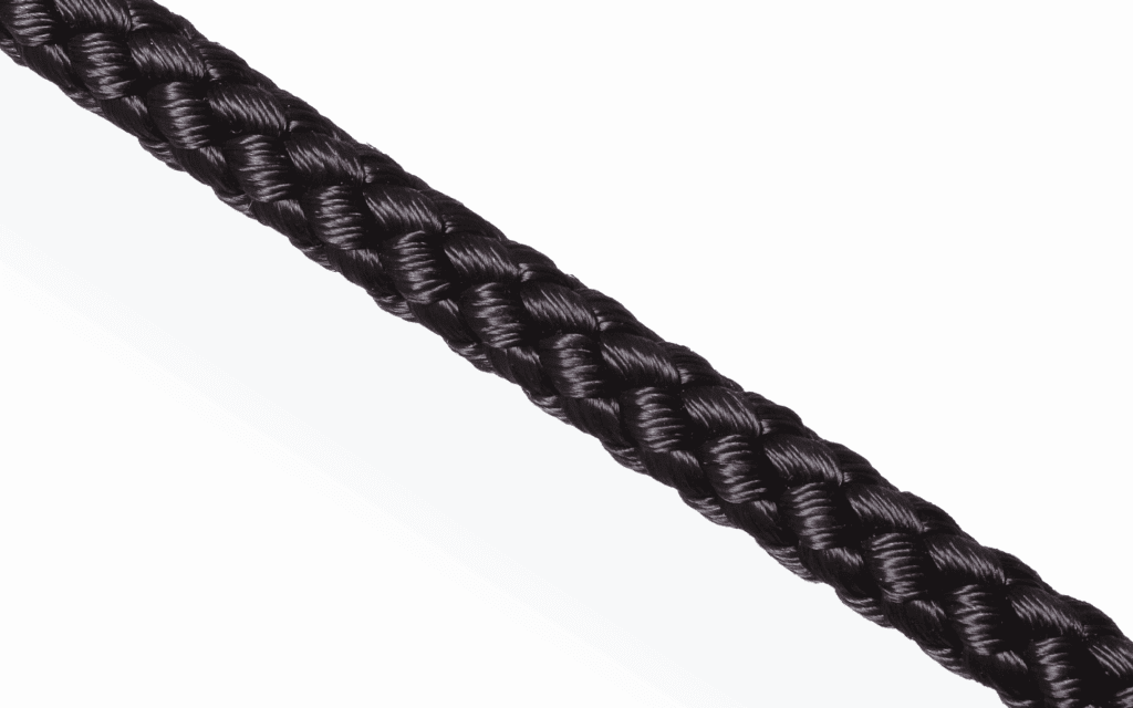 Black PK Cord floating polypropylene rope with an 8-plait construction for general purpose marine and industrial use