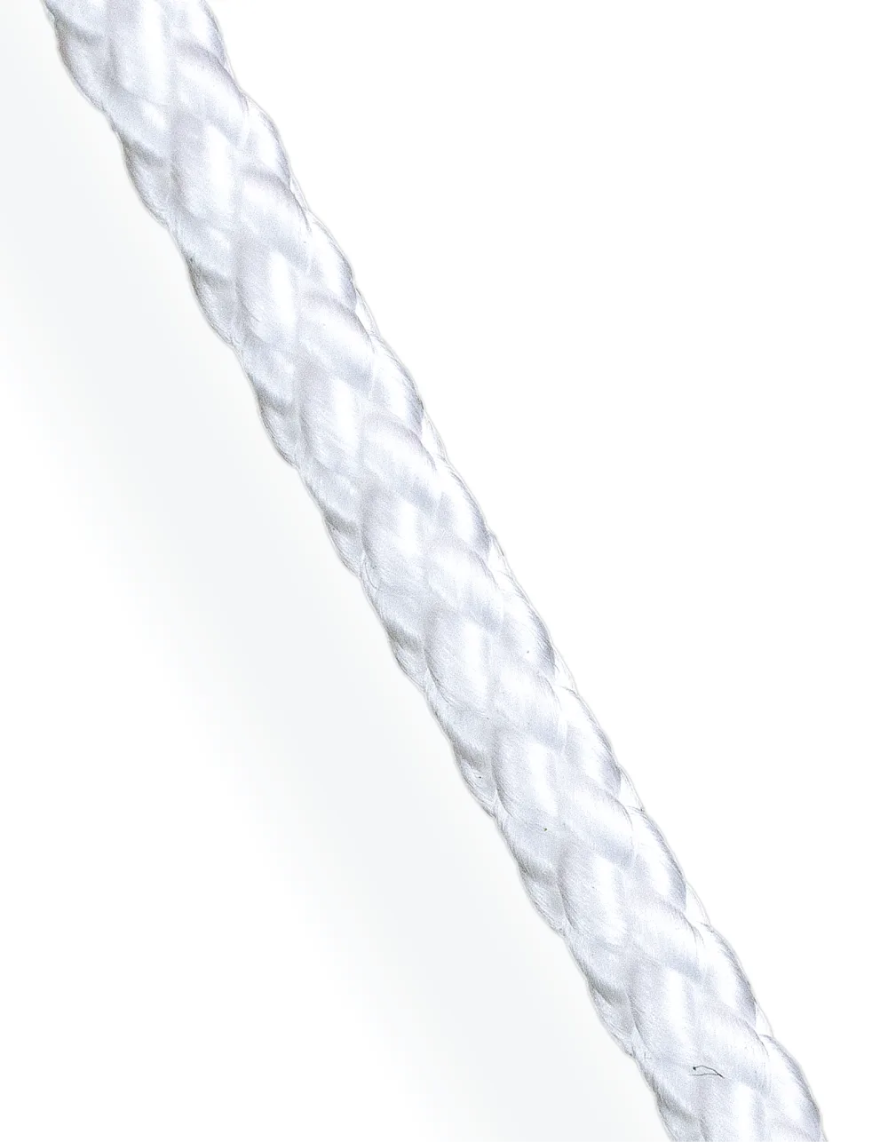 Small diameter white polyester R.K. Cord featuring a 16-plait construction for technical utility and equipment tag lines
