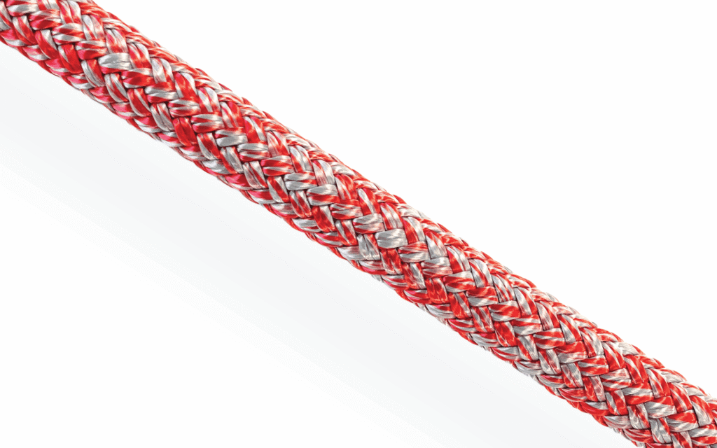 Red Racing Dyneema rope with SK75 HMPE core and polyester cover for performance yacht halyards and sheets.