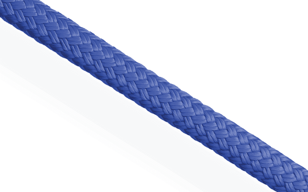 Blue Rig-Tex 24 polyester rope. 24-plait double braid for high-load rigging. UV resistant synthetic.