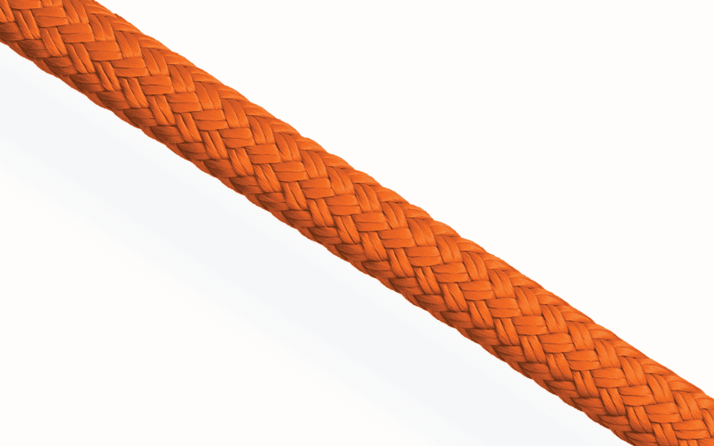 Orange Rig-Tex 24 polyester braid. High abrasion 24-plait construction for commercial maritime rigging.