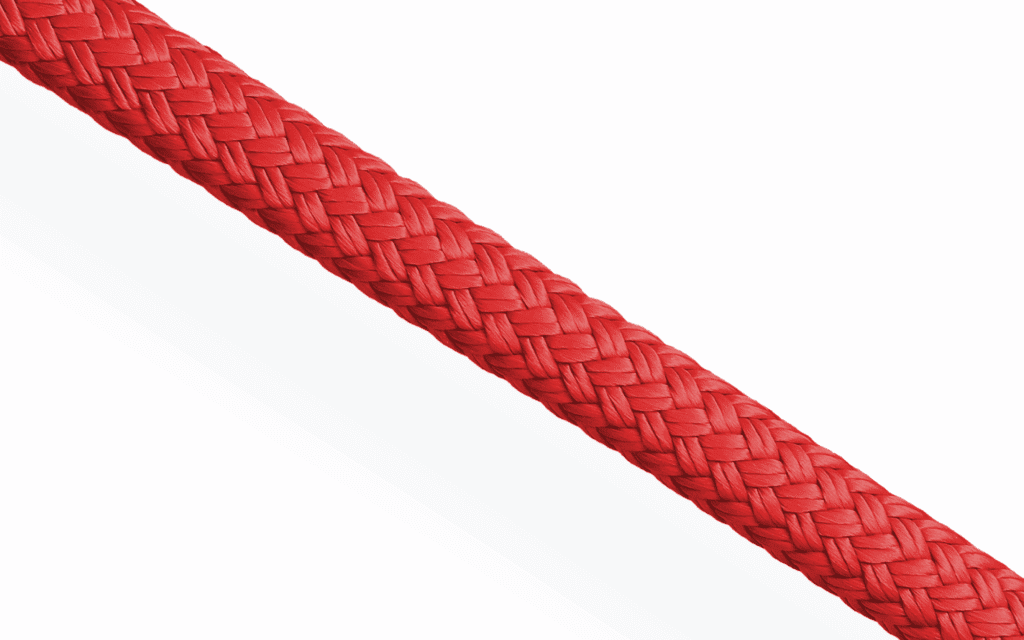 Red Rig-Tex 24 polyester line. 24-plait double braid for yacht rigging and industrial applications.