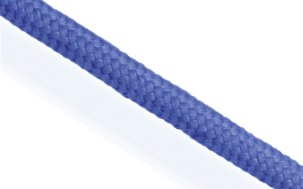 Blue 16-plait high tenacity polyester braid-on-braid cordage. UV resistant synthetic line for maritime rigging and technical applications.