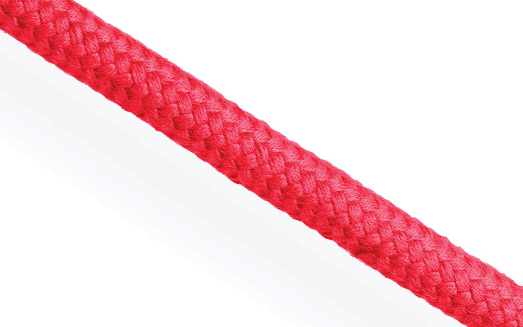 Red polyester braid-on-braid rope. Technical high tenacity synthetic line for maritime rigging and commercial procurement.