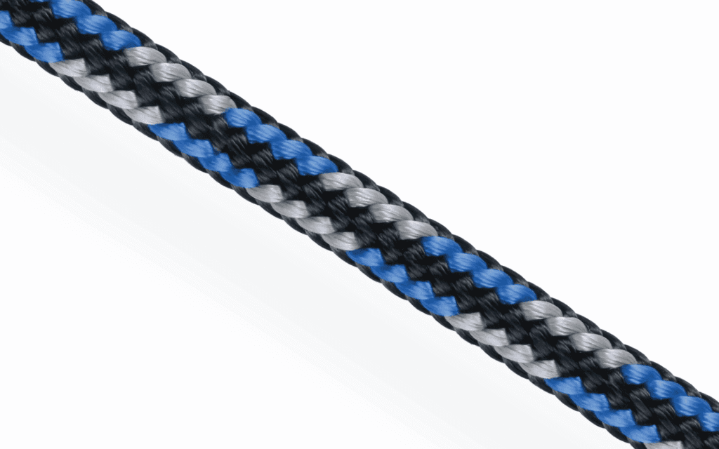 Silva-Tex 16 HD blue and grey 16-plait double braid. Technical polyester cordage for heavy duty sailing sheets. 16-strand high tenacity construction.