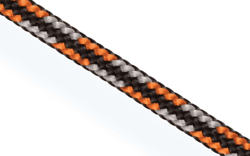 Silva-Tex 16 HD orange and grey 16-plait polyester braid. 16-strand cover over high tenacity core. Professional marine cordage for technical rigging.