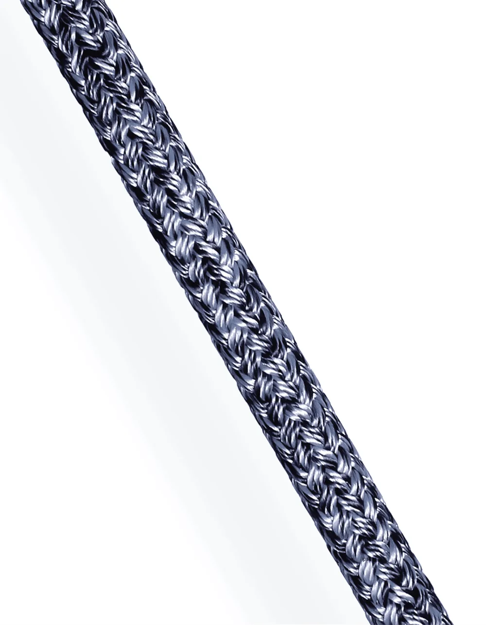 Vertical view of black Silverline 24-plait polyester rope. High flexibility double braid construction with 12-strand core for professional marine applications.