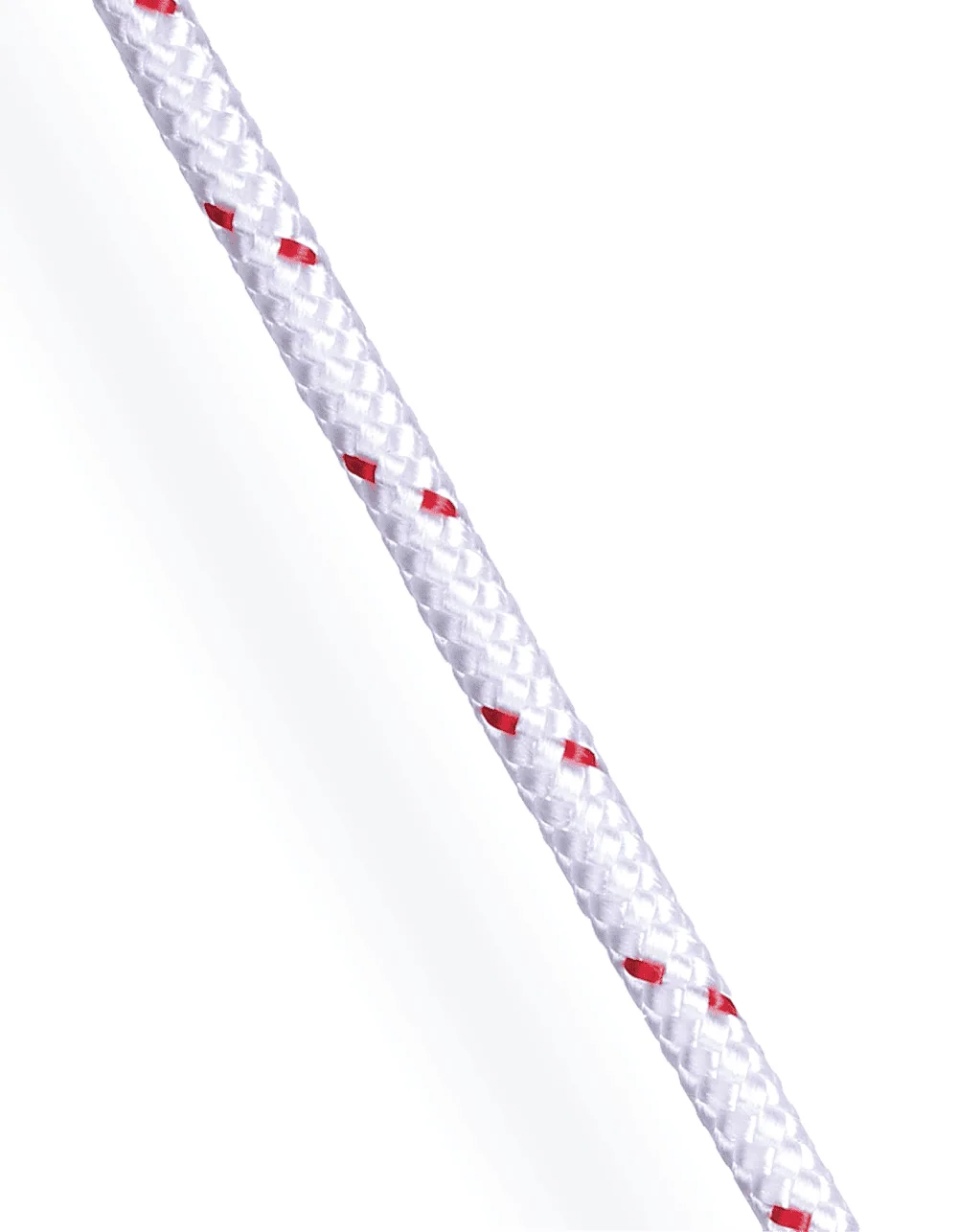 Braided nylon starter cord with red tracers; durable pull cord for small engine starters.