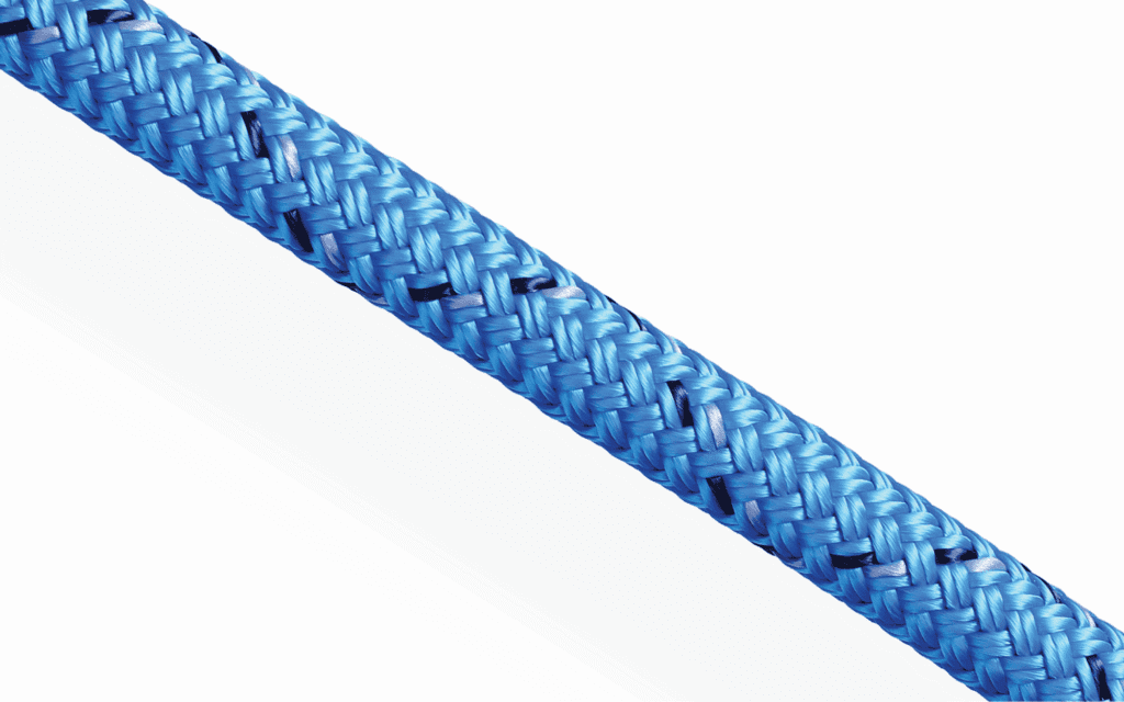 Blue 12-strand HMPE winch line. High breaking load SK78 synthetic fibre for maritime and off-road winching.