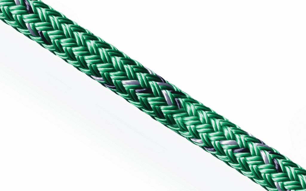 Green 12-strand HMPE synthetic winch line. SK78 fibre for low stretch industrial winching applications.