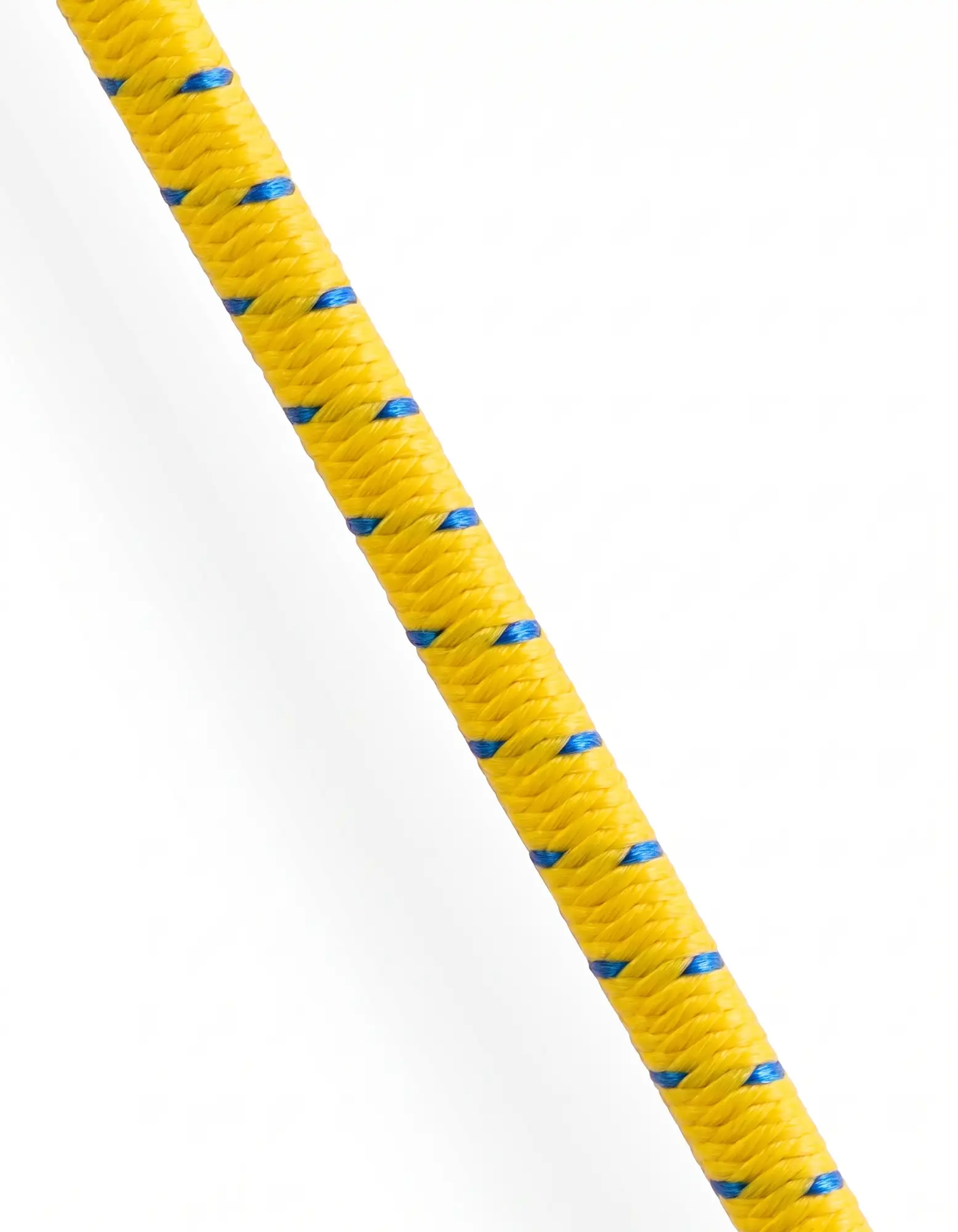 Vertical 16-plait yellow shock cord. UV stabilised polypropylene cover increases abrasion resistance and service life in maritime rigging environments.