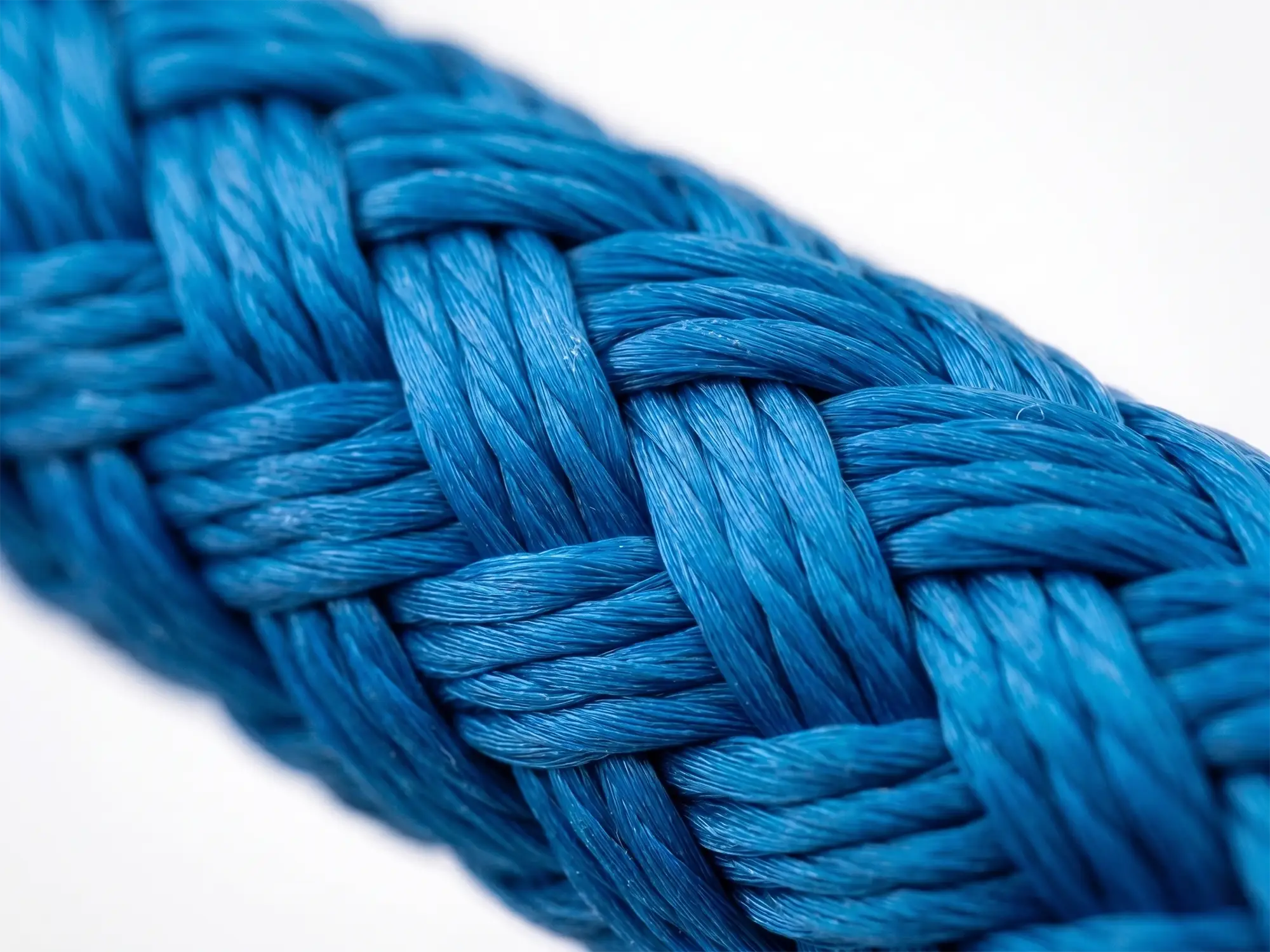 Eurobraid polyester cover macro. Shows yarn braiding structure and integrated colour tracer for line identification.