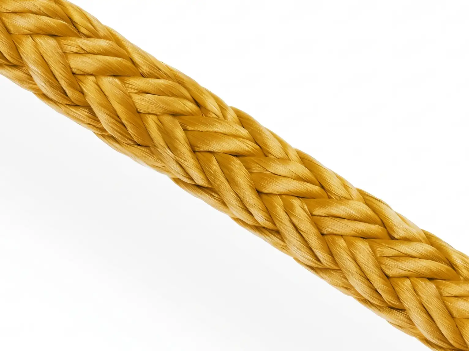 Macro view of orange 12-strand Rig-Tex polyester hollow braid rope highlighting technical braiding.